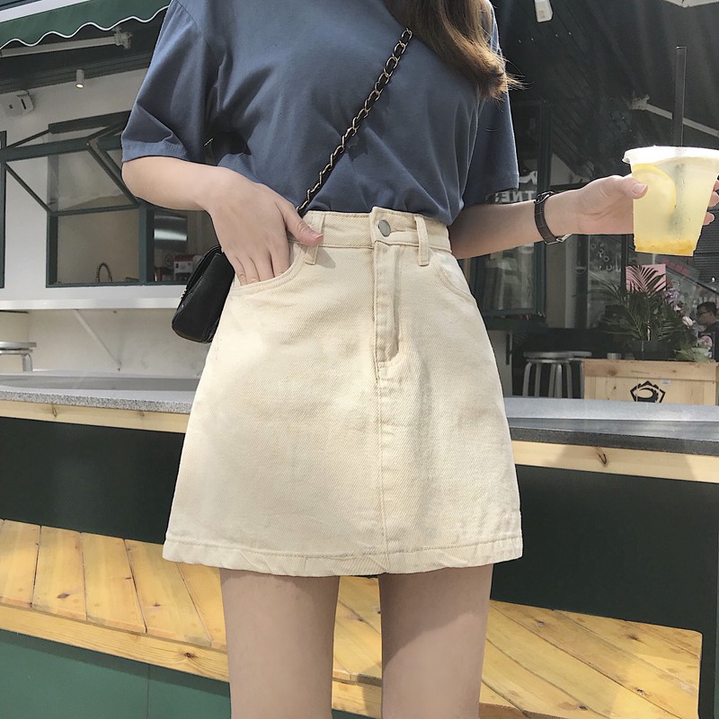 Chân váy bò dáng chữ A màu Đen/Be/Hồng (ORDER )- Co ảnh thật | Shopee Việt Nam